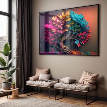 Imagem de Quadro com Moldura e Acrilico Cristal Vidro Sala Quarto Árvore Colorid