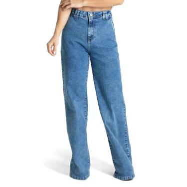 Imagem de Calça Jeans Feminina Sawary Wide Leg Azul Mescla, Azul, 42