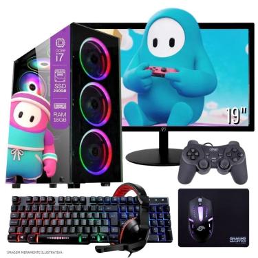 Imagem de Computador PC Gamer Completo TOB Intel Core i7 SSD 240GB 16GB Teclado Mouse Joystick Mouse Pad e Headset Gamer Monitor 19” Windows 10 Pro Trial