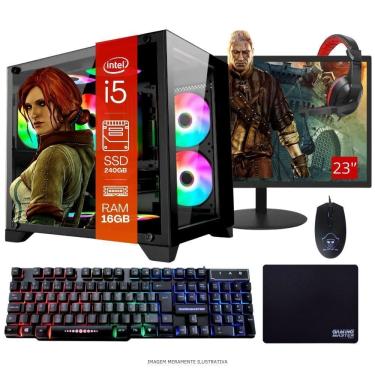 Imagem de Computador Pc Gamer Completo Tob Intel Core I5 Ssd 240Gb 16Gb Gabinete Aquário Teclado Mouse Mouse Pad E Headset Gamer Monitor 23” Windows 10 Pro Tria