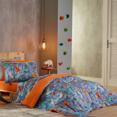 Imagem de Kit Edredom Alegria Dupla Face Solteiro 2 Peças Malha Estampada 100% Algodão - Dino Space