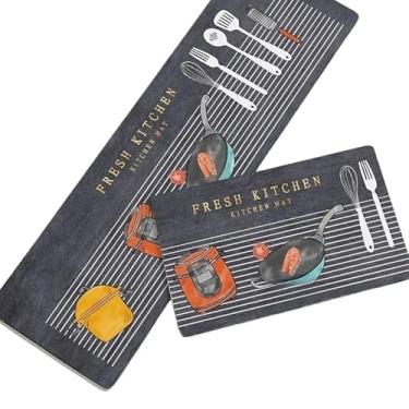 Imagem de Kit Tapete Cozinha Antiderrapante 2 Pecas Conjunto Decorativo Seguro(cor 01 - AIR FRYER)