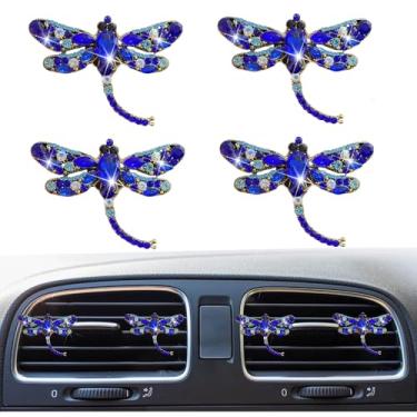 Imagem de 4 peças de clipes de ventilação de purificador de ar libélula de cristal de strass brilhante, acessórios de clipes de ventilação de purificadores de ar de carro, difusor de carro recarregável