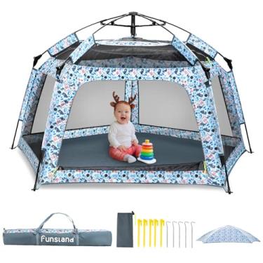 Imagem de Funsland Tenda de brincar para crianças - barraca infantil dobrável automática fácil de configurar, barraca grande para crianças, jogos internos e externos, padrão oceânico