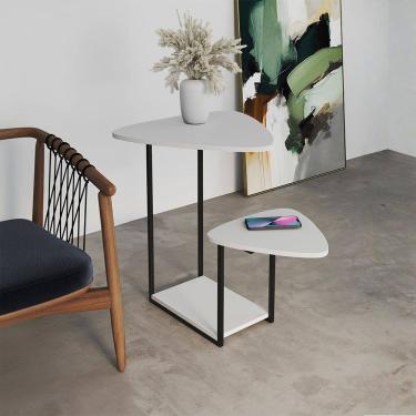 Imagem de Mesal Lateral Cibele Tampo Esfiha Ferro Preto Tampo Branco