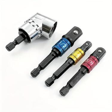 Imagem de Conjunto de ferramentas elétricas de grau de impacto de 4 peças com adaptador de soquete e extensão – Construção de metal durável, inclui brocas de haste sextavada de 1/10.2 cm, 3/20.3 cm, 1/5.1 cm