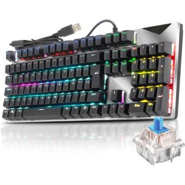 Imagem de Teclado Teclas 100% Mecânico Gamer RGB Switch Blue Português ABNT2 Pre