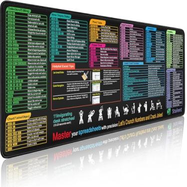Imagem de Tapete de teclado de planilha grande estendida Excel, teclas de atalho, mousepad, borda costurada antiderrapante