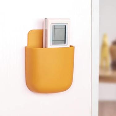 Imagem de 1 caixa de armazenamento adesiva multifuncional montada na parede, organizador de plástico sem perfuração para telefone de controle remoto e itens pequenos, design compacto com economia de espaço