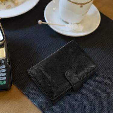 Imagem de Carteira masculina moderna, compacta de grande capacidade com 13 compartimentos para cartão, carteira para cartão de crédito com 3 janelas para identidade e bolso para moedas para uso diário, Preto