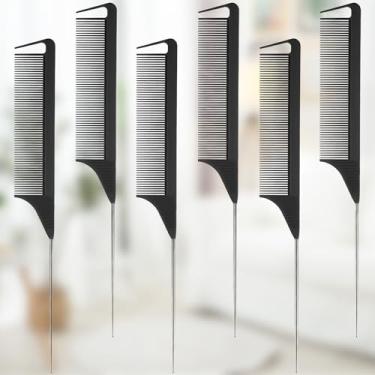 Imagem de Conjunto de 6 pentes de cabelo para rabo de rato, pentes de separação, pente de dentes finos para provocação, palheta de cabelo de metal e pentes de desembaraçamento para mulheres e meninas (preto)