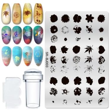 Imagem de Kit de estampagem de unhas: 1 peça de estampagem transparente e raspador de unhas, modelo de imagem de folhas de flores conjunto de placas de estampagem para projetos de arte de unhas DIY