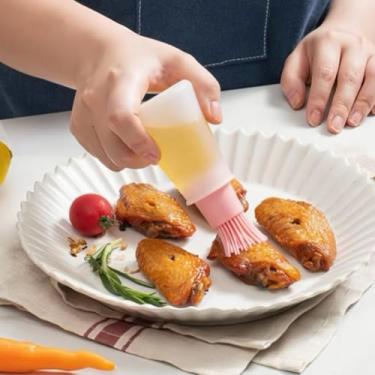 Imagem de (Rosa) Escova de garrafa de óleo de silicone, pincéis de rego, grelha de cozimento de silicone, churrasqueira, óleo, mel/molho (1 peça)