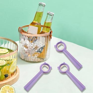Imagem de Pacote com 3 abridores de garrafa planos roxos, abridor de pote de cerveja, abridor de lata de refrigerante com aço inoxidável resistente e alça de plástico antiderrapante