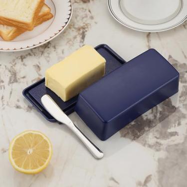 Imagem de Manteiga com tampa para bancada, pote de manteiga com faca de manteiga multiuso de aço inoxidável, recipiente de manteiga, presente de cozinha para esposa, mãe.