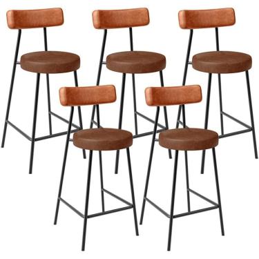 Imagem de Kit 05 Banquetas Baixa Cozinha Sala Jantar Bancada Milão L02 Couríssimo Camel Marrom - Lyam Decor