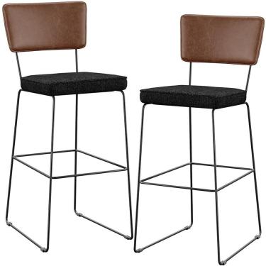Imagem de Kit 02 Banqueta Alta Cozinha Allana L02 Marrom Linho Chumbo