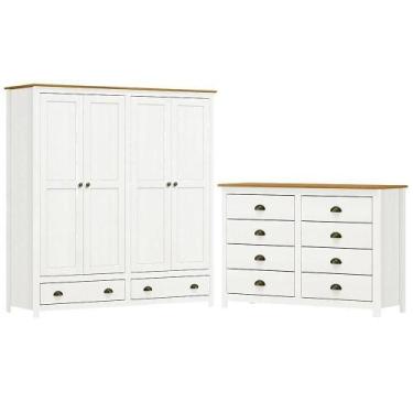 Imagem de Guarda Roupa 4 Pt Comoda 8 Gv Madeira Maciça Branco Freijo Milani Stor