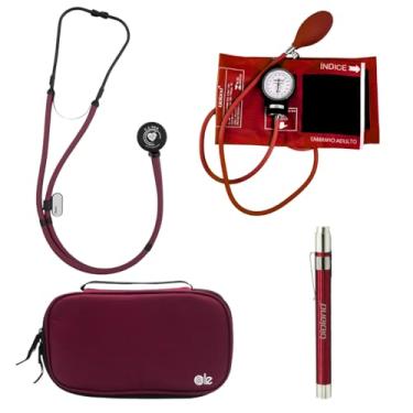 Imagem de KIT Estetoscópio Rappaport PA MED Vinho Black + Esfigmo + Case + Lanterna