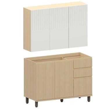 Imagem de Kit Armário Aéreo 3 Portas E Balcão De Pia 120 Cm Aurora Cinza Cristal Pet/carvalho