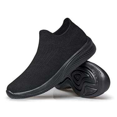 Imagem de vibdiv Tênis de caminhada feminino, casual, leve, confortável, respirável, sem fecho, Zapatillas de Mujer, Todo preto, 39