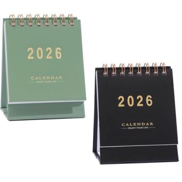 Imagem de 2 Pcs Mini Desk Calendar 2026, Standing Spiral Flip Desktop Calendar 2026, Mini New Mensal Small Pocket Calendar, para Home Office School " (Verde + Preto)