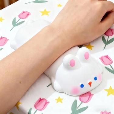 Imagem de Lindo mouse descanso de pulso mouse pad teclado cotovelo conforto suporte pad adequado para digitação e jogos - Coelho branco