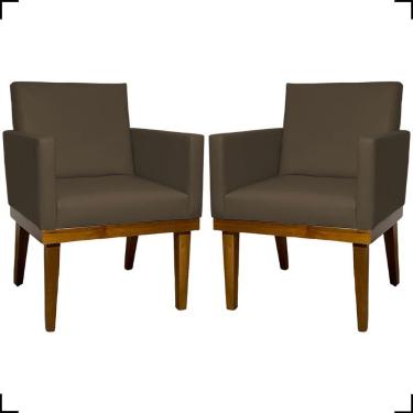 Imagem de Kit 2 Poltronas Decorativa Para Sala Recepção Consultório Escritório Base Em Madeira Divine Corino