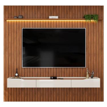 Imagem de Painel Para TV Até 85 Polegadas 2,50m Ripado Autêntico Com Led Montreal Com Nicho Efraín