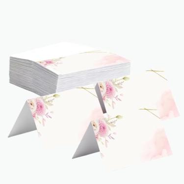 Imagem de Rowcay 200 cartões de casamento florais rosa, cartões de identificação de barraca em branco de 10 x 9 cm, cartões de mesa dobráveis para impressão, cartões de nome, cartões de acompanhantes para