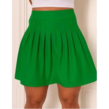 Imagem de Saia Feminina Alfaiataria Rodada Plissada Cós Alto - Generica, Verde, 