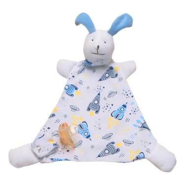 Imagem de Naninha para Bebê com Prendedor de Chupeta Bichinhos Estampada Algodão (75% Algodão, Coelho azul)