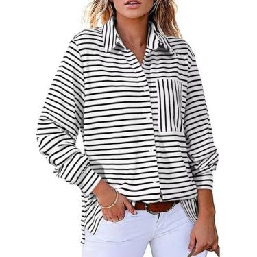 Imagem de Camisa feminina elegante, listrada, com botões, listrada preta - Astyl