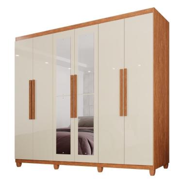 Imagem de Guarda Roupa Casal 100% MDF 6 Portas E 4 Gavetas Espanha Com Espelho Tudo De Móveis Cinamomo Off White