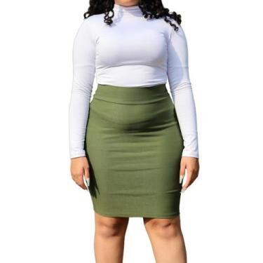 Imagem de Saia Lápis Mídy Basica Elegante Tecido Bengaline Plus Size - Verde Mil