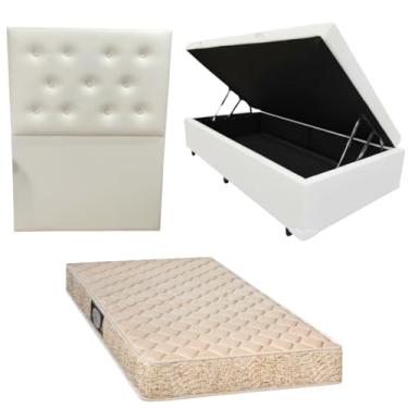 Imagem de Cama Box Baú Blindada com Colchão de Espuma Orthopedic + Cabeceira Botonê (CORINO BRANCO, Solteiro)