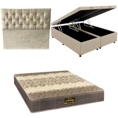 Imagem de Cama Box Baú Bipartida Blindada com Colchão de Espuma Orthopedic + Cabeceira Botonê - Casal | Queen (CORINO BEGE, Queen)