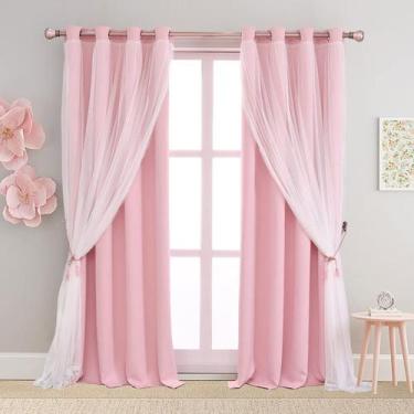 Imagem de Cortinas SOFJAGETQ 132x229 cm Rosa Dupla Camada Blackout