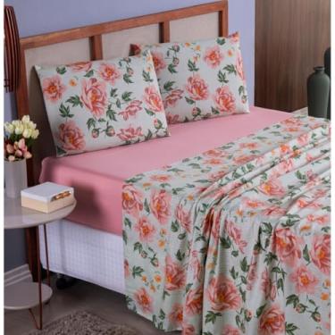 Imagem de Jogo de Lençol 4 Peças 400 Fios Estampados Casal Padrão/Queen/Solteiro(Florais,Queen 04 Peças)
