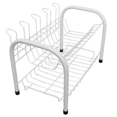 Imagem de Escorredor Aço Branco Porta Pratos Duplo Copos Talher Louça - AçoMix