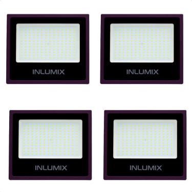 Imagem de Kit 4 Refletor Holofote De Led 100w Branco Frio 6500k Preto 110/220v