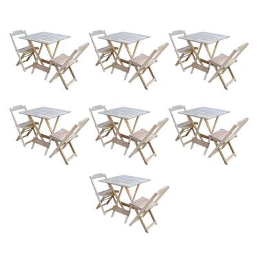 Imagem de Kit 7 Jogos De Mesa Dobravel Com 2 Cadeiras De Madeira 70X70 Para Restaurante E Bar - Sem Pintura
