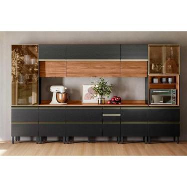 Imagem de Cozinha Completa Proença 8 Peças (3aéreos+3balcões+1paneleiro+1cristaleira) C8p74 Nogueira-carbono Prime Tx - Demóbile