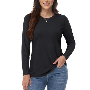 Imagem de Camiseta feminina YUCOLEN, manga comprida, algodão, outono, preta, tam