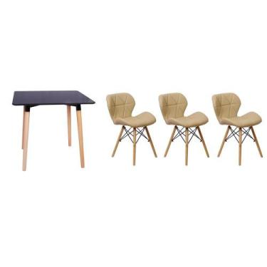 Imagem de Kit Mesa Jantar Eiffel 80x80 Preta + 03 Cadeiras Slim - Nude - Magazin