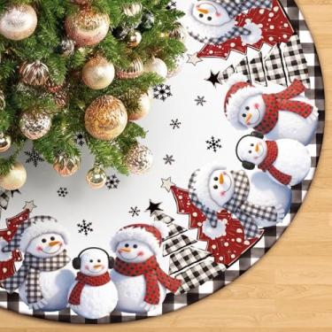 Imagem de Saia para árvore de Natal, 122 cm, rústico, xadrez, buffalo, floco de neve, árvore de Natal, decoração interna e externa (xadrez cinza de búfalo, 122 cm)