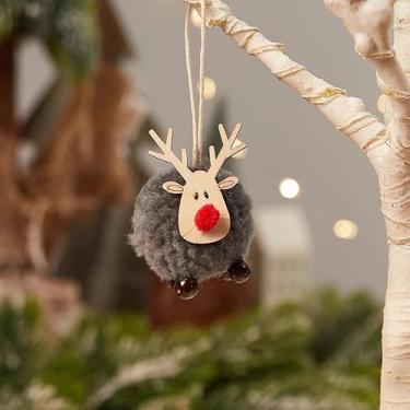 Imagem de 4 peças de decorações de árvore de Natal de alce de madeira de feltro fofo pingente de pendurar cervo ornamento de árvore de Natal (cinza-4 peças)