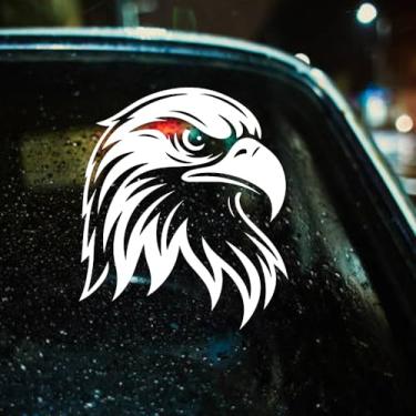 Imagem de Decalque de cabeça de águia patriótica – adesivo de vinil de 17,8 x 18 cm – Águia branca com olho vermelho – Decalque de janela de carro de animal à prova d'água para SUV, caminhão, laptop, vidro de
