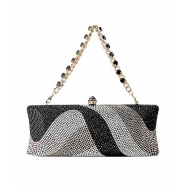 Imagem de DKQXEIM Bolsa feminina moderna de strass de forma longa com glitter de cristal para noite bolsa transversal para coquetéis, Preto, 9.8 * 3.9 * 1.6 inches