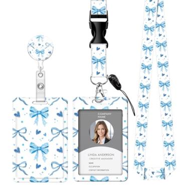 Imagem de Cordão retrátil para crachá de identificação com clipe e chaveiro, ajustável, bonito carretel de separação, durável, perfeito para mulheres enfermeiras, professoras, trabalhadoras de escritório